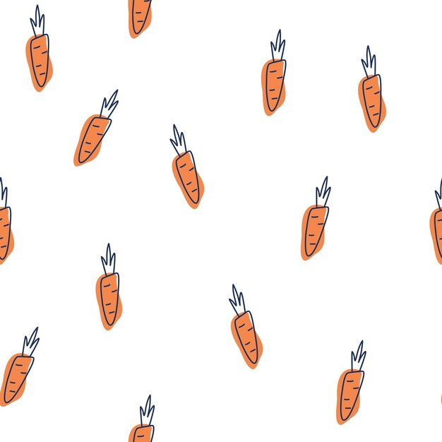 Patrón sin fisuras de zanahoria. Lindo fondo hermoso dibujado a mano, ideal para papel de regalo de pascua, pancarta, textil, papel tapiz. Ilustraciones vectoriales de dibujos animados
