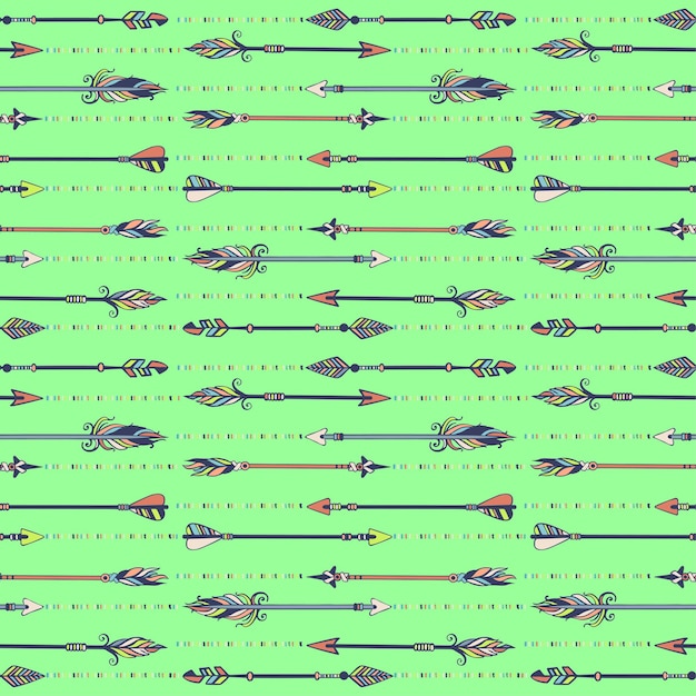 Patrón de flecha sin costura dibujado a mano. Ilustración de fondo de patrón de vector transparente de flechas coloridas. para colgar en la pared o afiche, para rellenos de patrones, decoración de bodas, fondos de páginas web, textiles