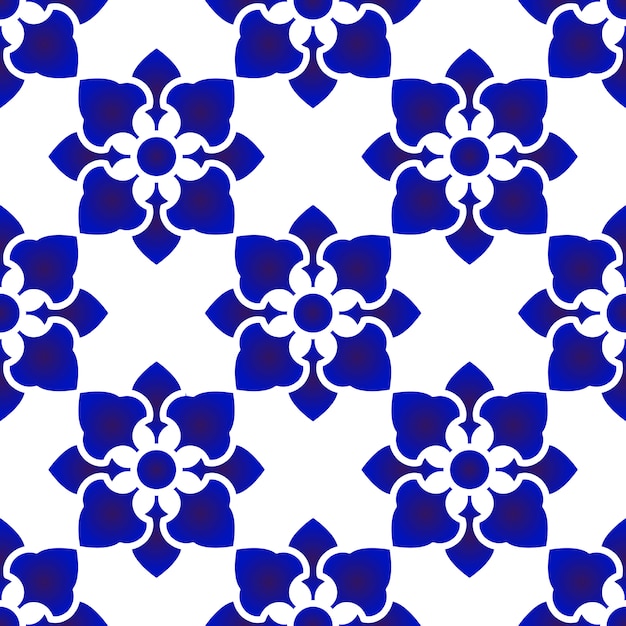 Patrón de flor azul y blanco