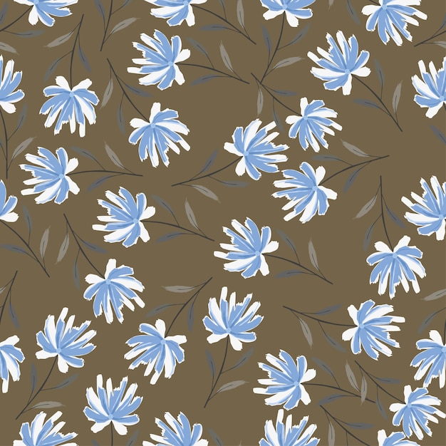 un patrón de flor azul con flores azules en un fondo marrón