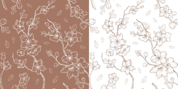 Patrón de flor de cereza flores de sakura sin costura bg fondo floral japonés en color mousse de mocha