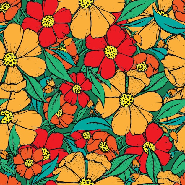 Patrón Flor colorida con contorno y color.