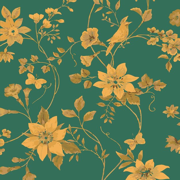 Patrón de flor floral de primavera ilustración de flor de tela vectorial diseño textil hojas de hoja