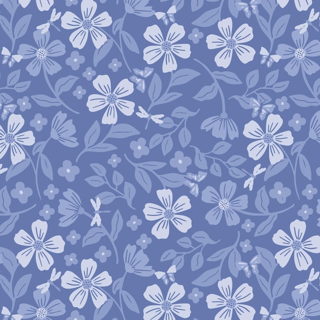 Patrón de flor floral de primavera ilustración de flor de tela vectorial diseño textil hojas de hoja