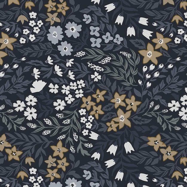 Patrón de flor floral de primavera ilustración de flor de tela vectorial diseño textil hojas de hoja