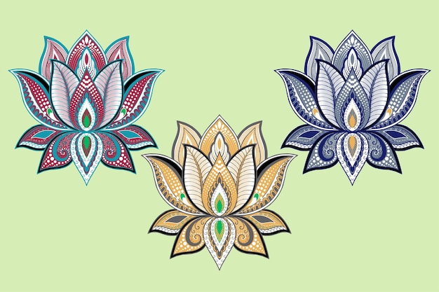 El patrón de la flor de loto Mehndi Mandala místico diseño tradicional de azulejos iznik artesanía arte de loto Boho