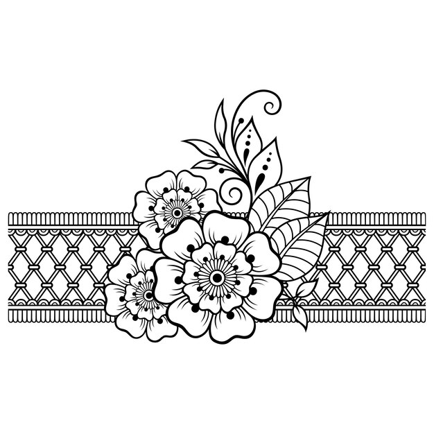 Vector patrón de flor de mehndi en forma de corazón para dibujo y tatuaje de henna decoración en estilo étnico oriental indio saludos del día de san valentín página de libro para colorear