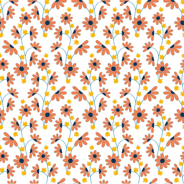 Patrón floral abstracto de moda sin inconvenientes, estilo dibujado a mano. Plantas azules, amarillas, vector