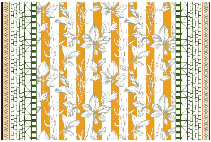 un patrón floral amarillo y blanco con un diseño floral en el medio