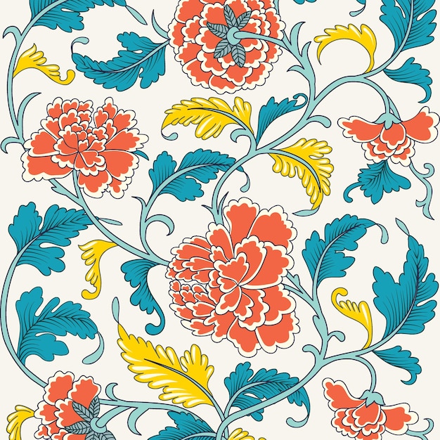 Patrón floral antiguo ornamental hermoso color brillante con peonías