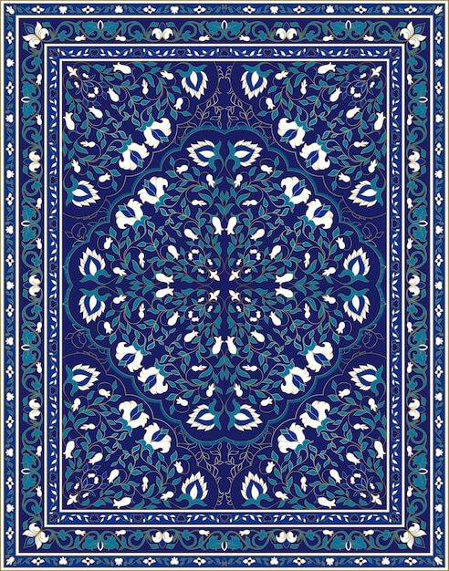 Patrón floral azul para una alfombra, textil.