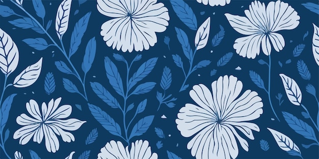 Un patrón floral azul y blanco con una flor azul.