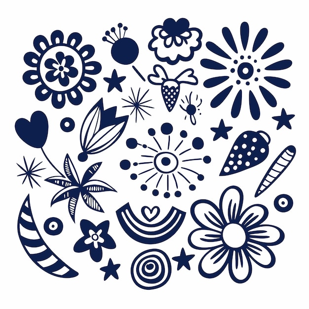 Patrón floral azul y blanco con formas de garabateo perfecto para un proyecto de diseño