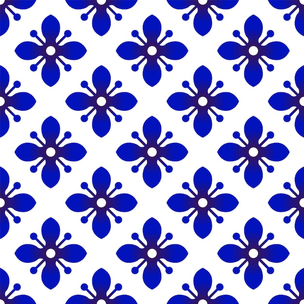 Vector patrón floral azul y blanco transparente