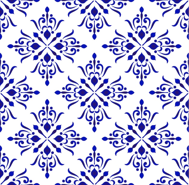 Patrón floral azul y blanco