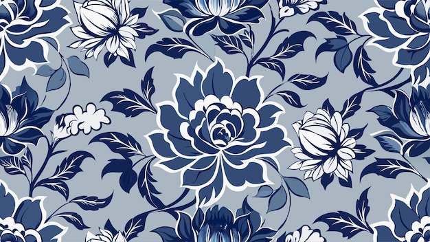 patrón floral azul con una flor en un fondo azul