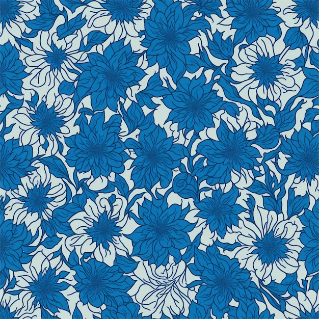 Un patrón floral azul con flores blancas.