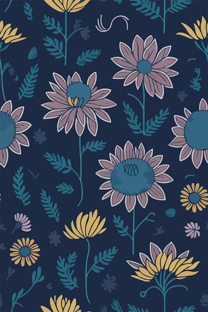 El patrón floral azul ilustrado con crisantemos
