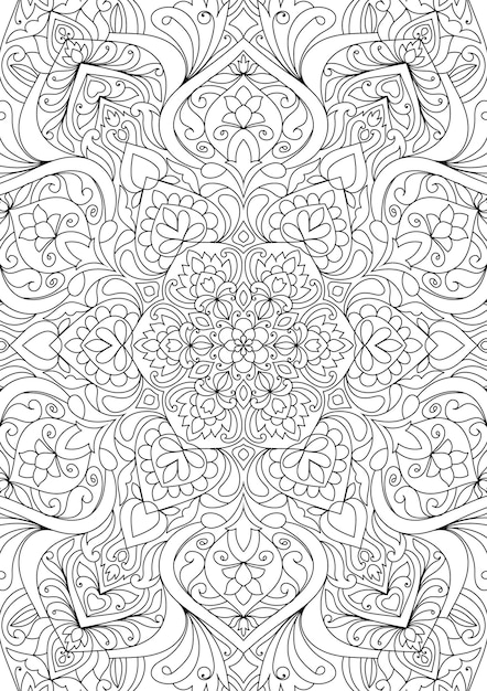 Patrón floral blanco y negro detallado diseño de mandala página para colorear