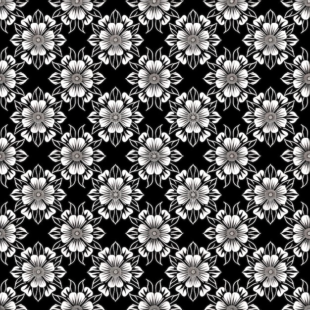 un patrón floral blanco y negro en el estilo de las flores