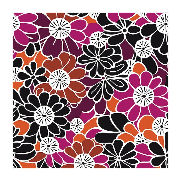 Patrón floral botánico magenta y naranja