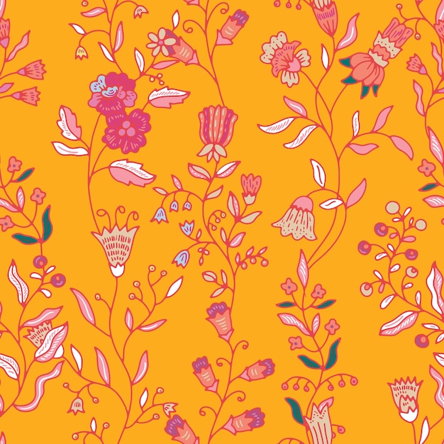 Patrón floral brillante en el amarillo