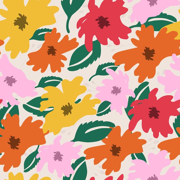 Patrón floral brillante Capullos de flores estilizados grandes Fondo sin costuras para imprimir en tela para envolver papel tapiz de papel textil Ilustración vectorial dibujada a mano