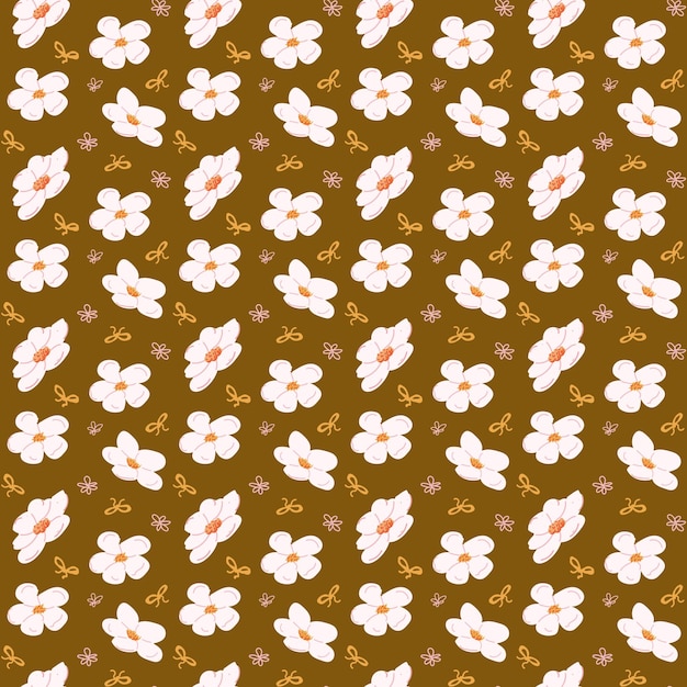 Patrón floral brillante sin costuras con remolinos decorativos sobre un fondo marrón