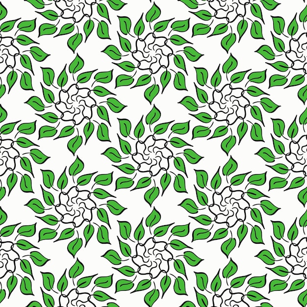 Patrón floral circular de dibujos animados sobre fondo blanco