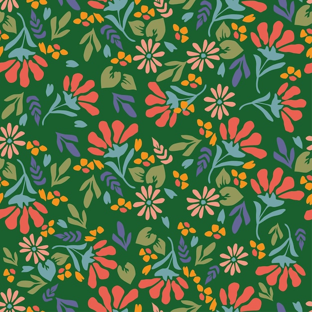 un patrón floral colorido con flores naranjas y verdes