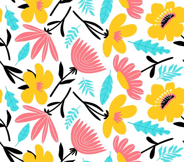 Un patrón floral colorido con flores tropicales