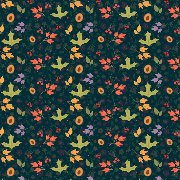 Vector un patrón floral colorido con un fondo de flores y hojas