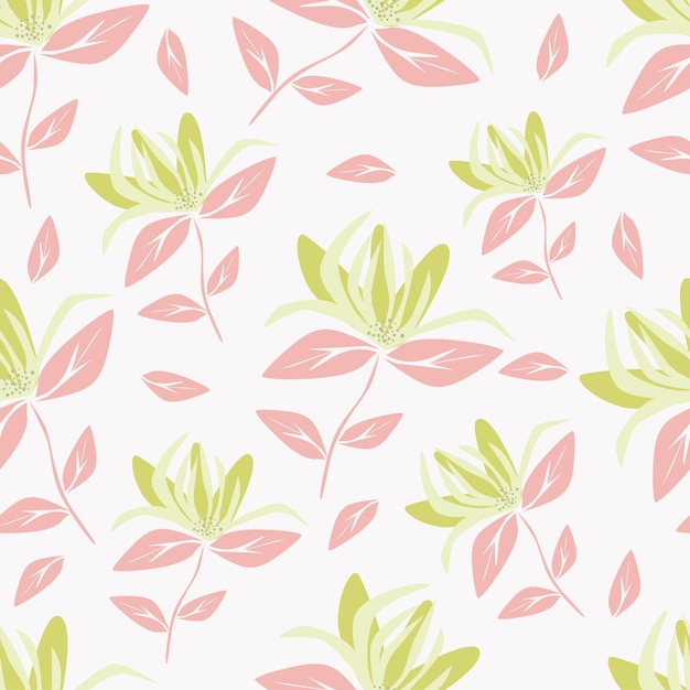 un patrón floral colorido con hojas rosas y hojas verdes