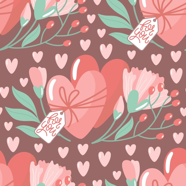 Patrón floral con corazones para el día de san valentín
