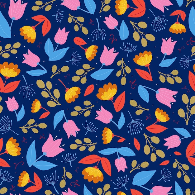 patrón floral sin costura con flores abstractas y hojas sobre fondo azul para álbum de recortes de papel pintado