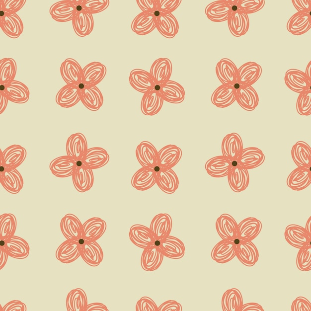 Patrón floral sin costura vectorial Flores rojas dibujadas a mano sobre un fondo verde claro