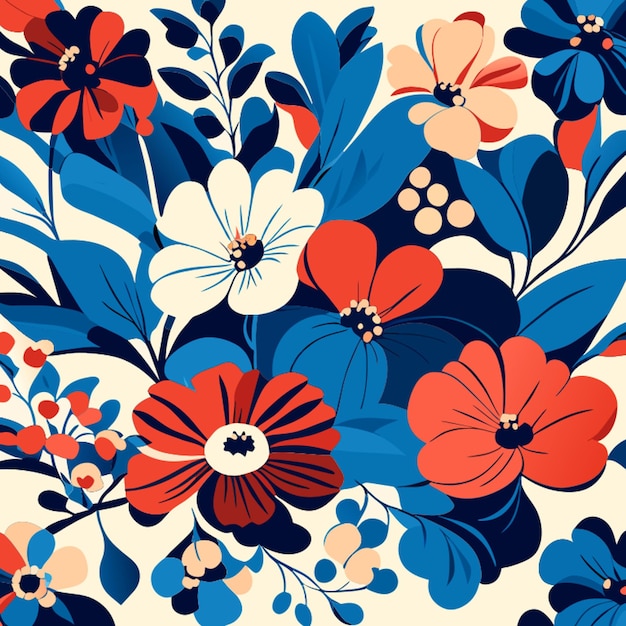 patrón floral sin costuras base azul flores de colores ilustración vectorial ilustración vectoria plana