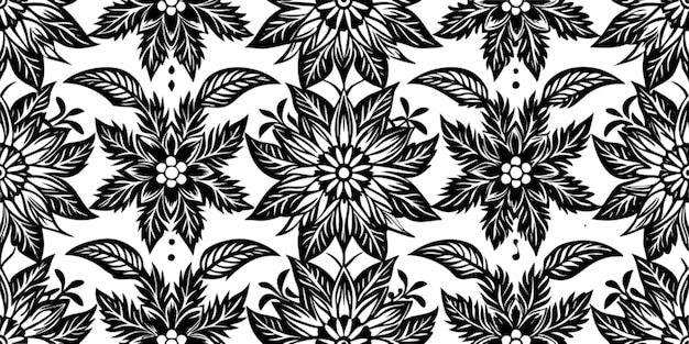 Patrón floral sin costuras en blanco y negro