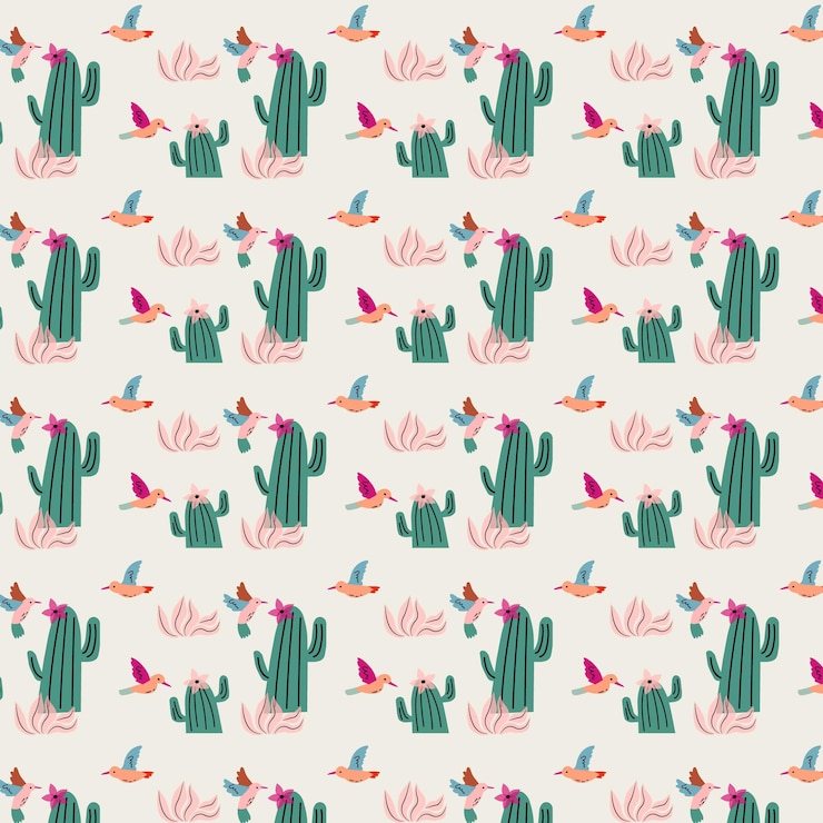 Vector patrón floral sin costuras con cactus flores y pájaros fondo de primavera verano perfecto para fab