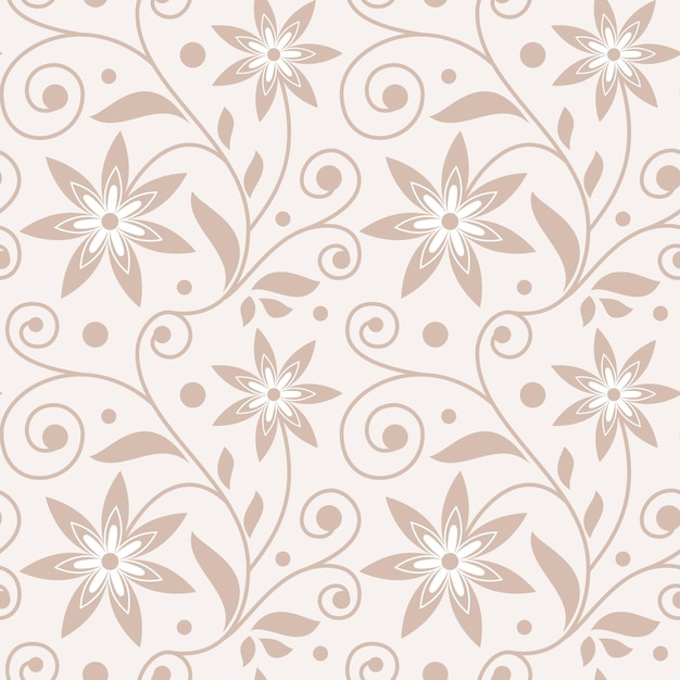 Patrón floral sin costuras de color beige con vides giratorias y puntos de polca para papel tapiz de tela o textil