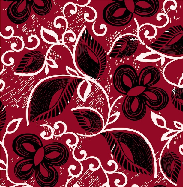 Patrón floral sin costuras de color rojo oscuro