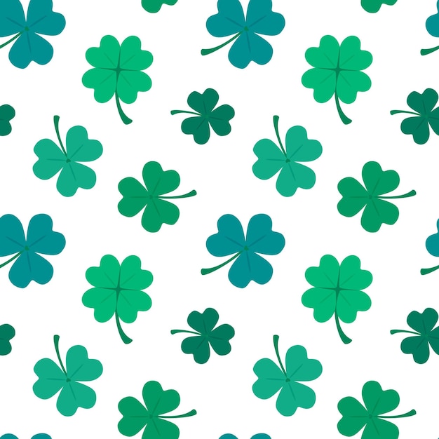 Patrón floral sin costuras para el Día de San Patricio Hojas de trébol verde aisladas sobre un fondo blanco
