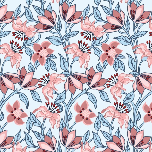 Patrón floral sin costuras dibujado a mano con textura floral flores decorativas