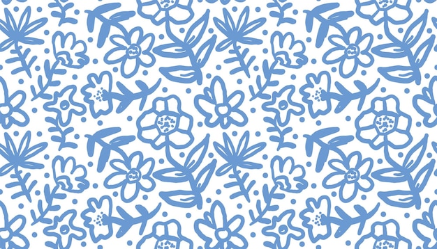 Patrón floral sin costuras Diseño textil azul y blanco Impresión de plantas de verano Papel tapiz de flores