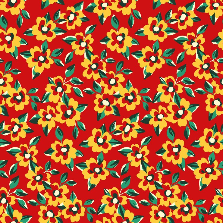 Patrón floral sin costuras estampado artístico con motivos románticos Arreglo botánico abstracto con pequeñas plantas dibujadas a mano lindas flores hojas sobre un fondo rojo Ilustración vectorial