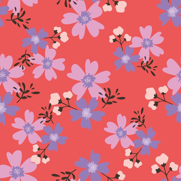 Patrón floral sin costuras estampado con un delicado jardín de primavera en un motivo vintage