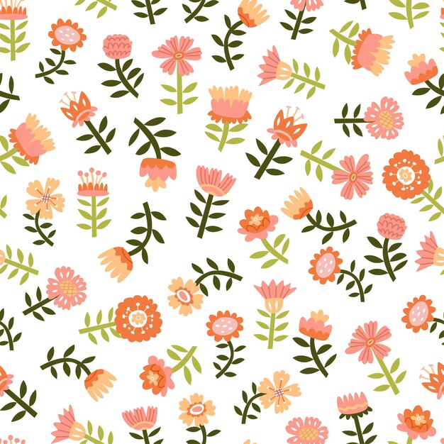 Patrón floral sin costuras sin fin Patrón con motivos florales simples Dibujo a mano minimalista Ilustración vectorial sobre un fondo transparente