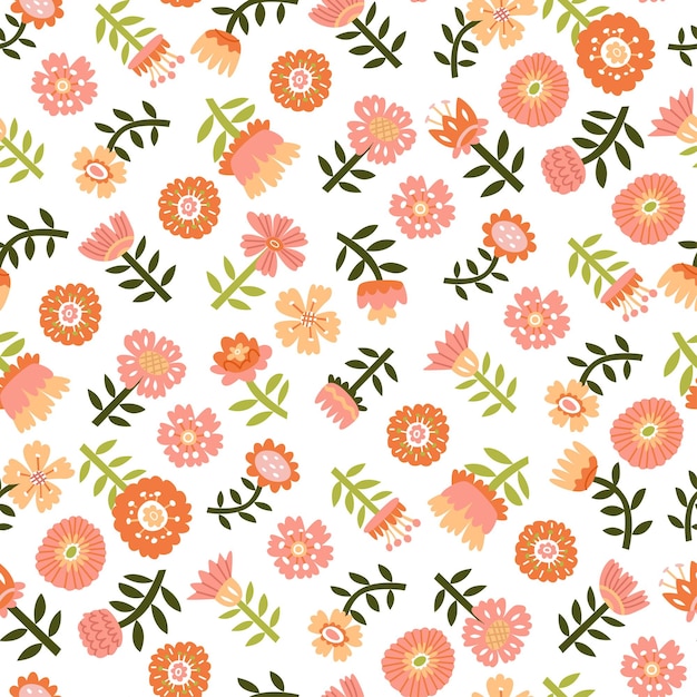 Patrón floral sin costuras sin fin Patrón con motivos florales simples Dibujo a mano minimalista Ilustración vectorial sobre un fondo transparente