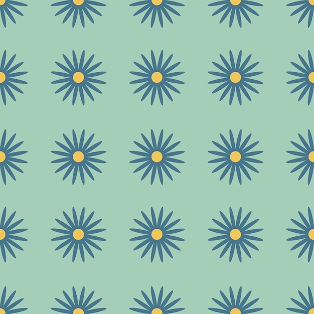 Patrón floral sin costuras Flor de gerbera azul sobre un fondo azul claro Ilustración vectorial plana para envases de tela papel de envoltura diseño de verano o primavera