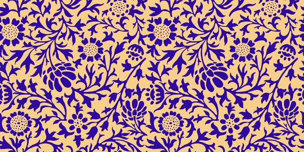 Patrón floral sin costuras flores decorativas antiguas ramas silueta hojas de margarita vector púrpura